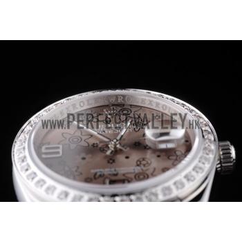 Rolex Datejust Polished Stainless Steel Brown Flowers Dial Diamond Plated