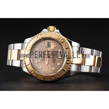 Swiss Rolex Yacht-Master Champagne Dial Gold Bezel Stainless Steel Case Two Tone Bracelet Replica