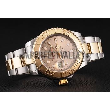 Swiss Rolex Yacht-Master Champagne Dial Gold Bezel Stainless Steel Case Two Tone Bracelet Replica