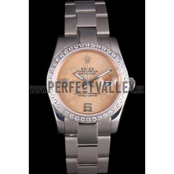 Rolex Datejust Polished Stainless Steel Orange Flowers Dial Diamond Plated