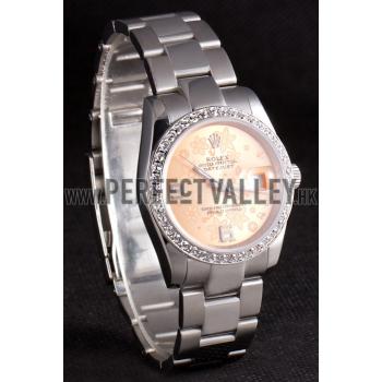 Rolex Datejust Polished Stainless Steel Orange Flowers Dial Diamond Plated