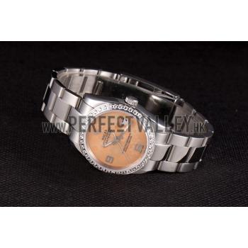 Rolex Datejust Polished Stainless Steel Orange Flowers Dial Diamond Plated