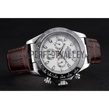 Cheap Rolex Cosmograph Daytona Stainless Steel  Case White Dial Brown Leather Bracelet   622631