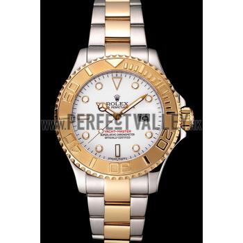 Rolex Yacht-Master White Dial Gold Bezel Stainless Steel Case Two Tone Bracelet