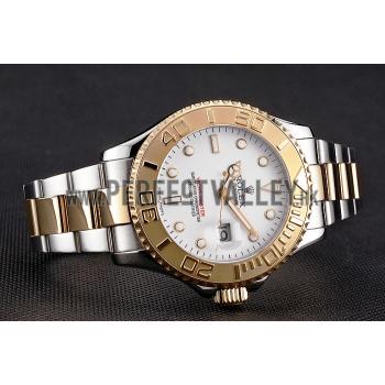 Rolex Yacht-Master White Dial Gold Bezel Stainless Steel Case Two Tone Bracelet