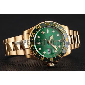 Swiss Rolex GMT Master II Green Dial And Bezel Gold Case And Bracelet 1453750