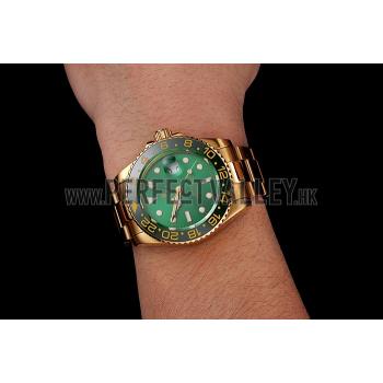 Swiss Rolex GMT Master II Green Dial And Bezel Gold Case And Bracelet 1453750