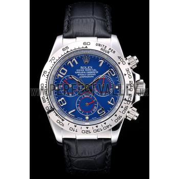 Rolex Daytona Stainless Steel Case Blue Dial Black Leather Strap