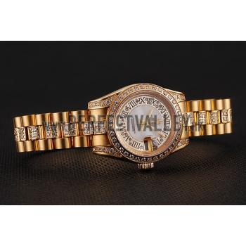 Swiss Rolex DayJust Diamond Pave White Dial Gold Diamond Bracelet 1453957