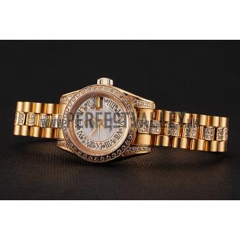 Swiss Rolex DayJust Diamond Pave White Dial Gold Diamond Bracelet 1453957