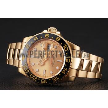 Swiss Rolex GMT Master II Gold Dial Black Bezel Gold Case And Bracelet 1453749