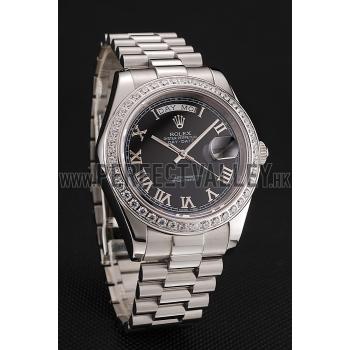 Swiss Rolex Day-Date Black Dial Diamond Case Stainless Steel Bracelet 1453964