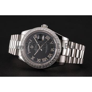 Swiss Rolex Day-Date Black Dial Diamond Case Stainless Steel Bracelet 1453964