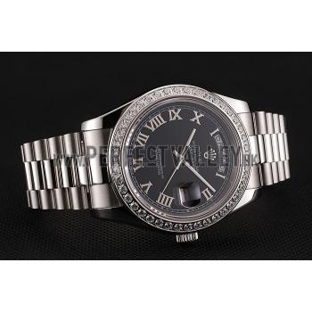 Swiss Rolex Day-Date Black Dial Diamond Case Stainless Steel Bracelet 1453964