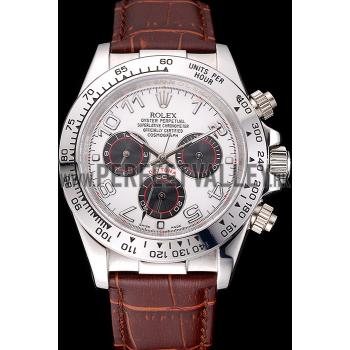 Cheap Rolex Daytona Stainless Steel Case White Dial Brown Leather Strap