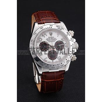 Cheap Rolex Daytona Stainless Steel Case White Dial Brown Leather Strap