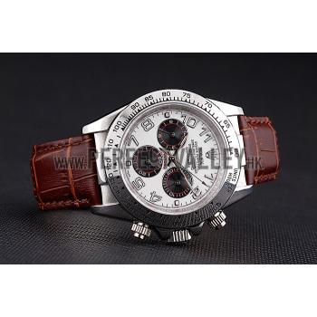 Cheap Rolex Daytona Stainless Steel Case White Dial Brown Leather Strap