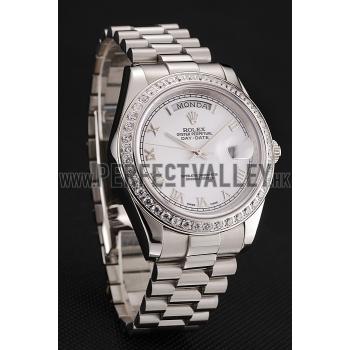 Swiss Rolex Day-Date White Dial Diamond Case Stainless Steel Bracelet 1453967