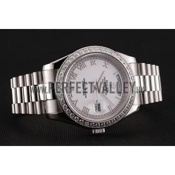 Swiss Rolex Day-Date White Dial Diamond Case Stainless Steel Bracelet 1453967