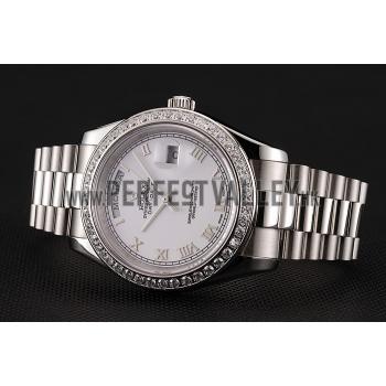 Swiss Rolex Day-Date White Dial Diamond Case Stainless Steel Bracelet 1453967