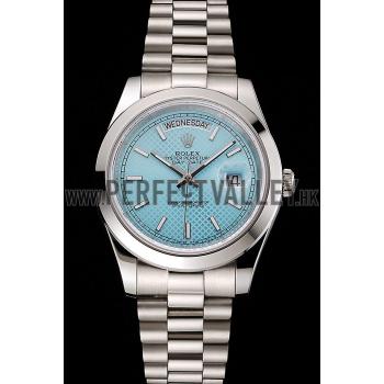 Swiss Rolex Day Date 40 Platinum Ice Blue Dial Stainless Steel Case And Bracelet