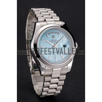 Swiss Rolex Day Date 40 Platinum Ice Blue Dial Stainless Steel Case And Bracelet