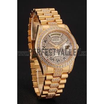 Swiss Rolex Day-Date Diamond Pave Dial Gold Diamond Bracelet 1453956