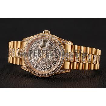 Swiss Rolex Day-Date Diamond Pave Dial Gold Diamond Bracelet 1453956