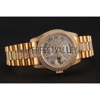 Swiss Rolex Day-Date Diamond Pave Dial Gold Diamond Bracelet 1453956