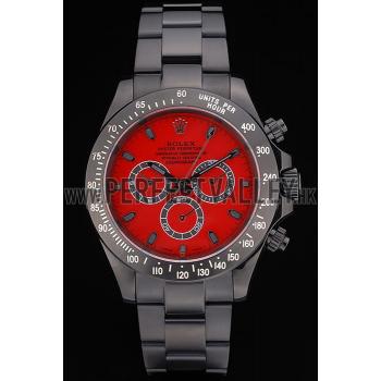 Rolex Daytona Black Ion Plated Tachymeter Black Stainless Steel Strap Red Dial 80248 Replica