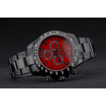 Rolex Daytona Black Ion Plated Tachymeter Black Stainless Steel Strap Red Dial 80248 Replica