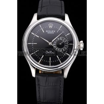 Rolex Cellini Black Dial Stainless Steel Case Black Leather Bracelet  622724