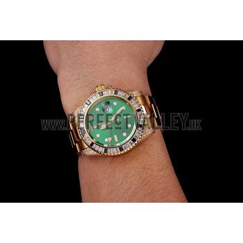 Swiss Rolex GMT Master II Green Dial Stone Set Bezel Gold Case And Bracelet  1453748