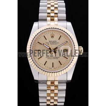 Rolex Datejust Gold Dial Ribbed Bezel 7450