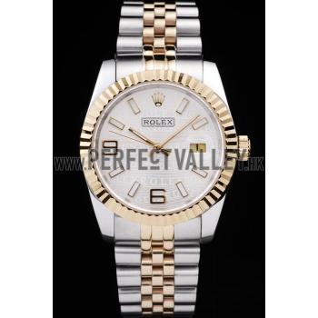 Replica Rolex DateJust Two Tone Stainless Steel 18k Gold Plated Silver Dial 98084