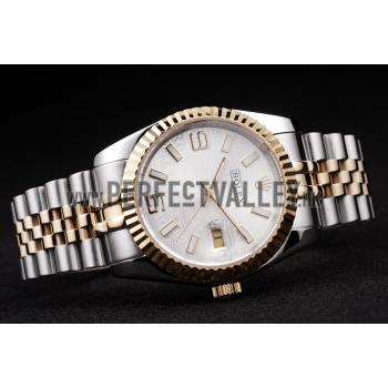 Replica Rolex DateJust Two Tone Stainless Steel 18k Gold Plated Silver Dial 98084