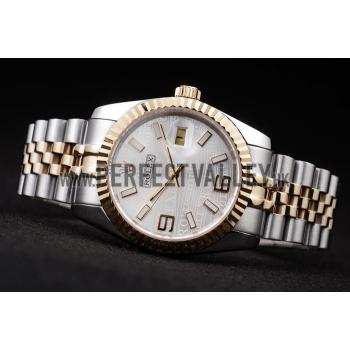 Replica Rolex DateJust Two Tone Stainless Steel 18k Gold Plated Silver Dial 98084