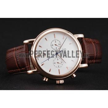 Omega Seamaster Vintage Chronograph White Dial Rose Gold Case Brown Leather Strap