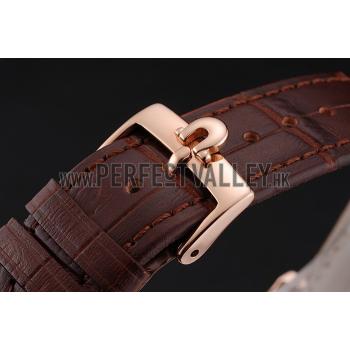 Omega Seamaster Vintage Chronograph White Dial Rose Gold Case Brown Leather Strap