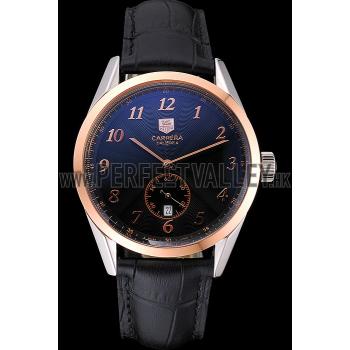 Tag Heuer Carerra Calibre 6 Black Dial Rose Gold Black Leather Band  622163