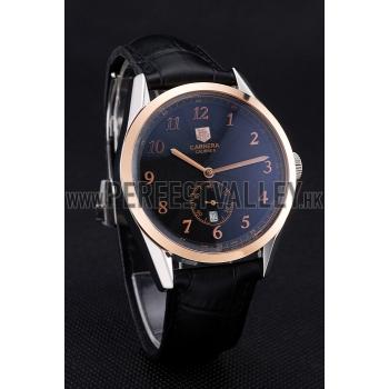 Tag Heuer Carerra Calibre 6 Black Dial Rose Gold Black Leather Band  622163