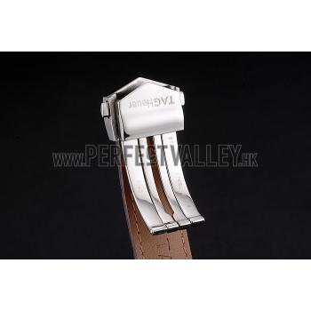 Swiss Tag Heuer Carrera Calibre 5 White Dial Rose Gold Case Brown Leather Strap