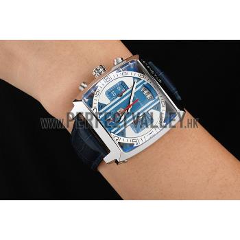 Tag Heuer Monaco 24 Calibre 36 Chronograph Blue And Grey Stripes Dial Blue Leather Strap 622273