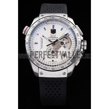 Replica Tag Heuer Swiss Carrera Tachymeter Bezel Perforated Black Rubber Strap White Dial