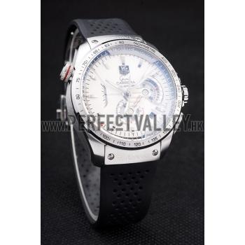 Replica Tag Heuer Swiss Carrera Tachymeter Bezel Perforated Black Rubber Strap White Dial