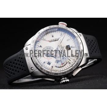 Replica Tag Heuer Swiss Carrera Tachymeter Bezel Perforated Black Rubber Strap White Dial