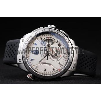 Replica Tag Heuer Swiss Carrera Tachymeter Bezel Perforated Black Rubber Strap White Dial