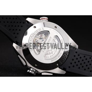 Replica Tag Heuer Swiss Carrera Tachymeter Bezel Perforated Black Rubber Strap White Dial