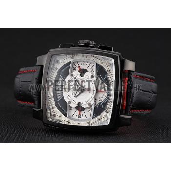 Tag Heuer Monaco Black-Red Perforated Leather Strap White Dial 80307