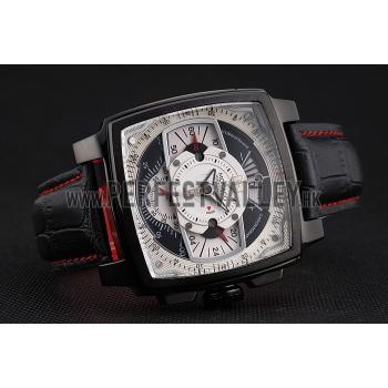 Tag Heuer Monaco Black-Red Perforated Leather Strap White Dial 80307